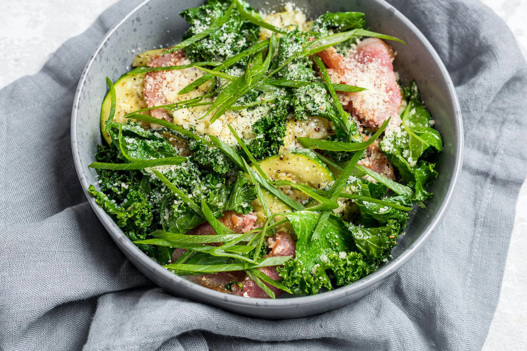 Pan-Baked Zucchini with Kale & Bacon